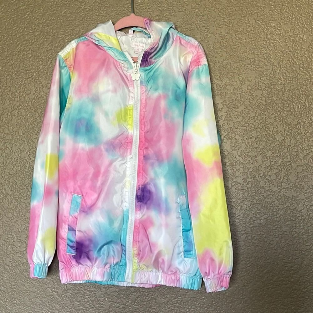 Lucky penny tie dye water color rainbow windbreaker size 6x